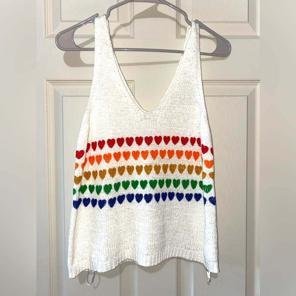 Rainbow Crochet Heart Tank Top